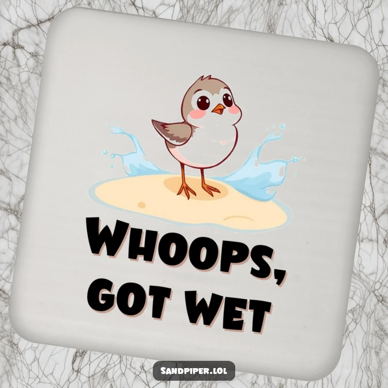 Funny Sandpiper Coasters: A sandpiper’s surprised look at a wave splash makes these humorous drink coasters.