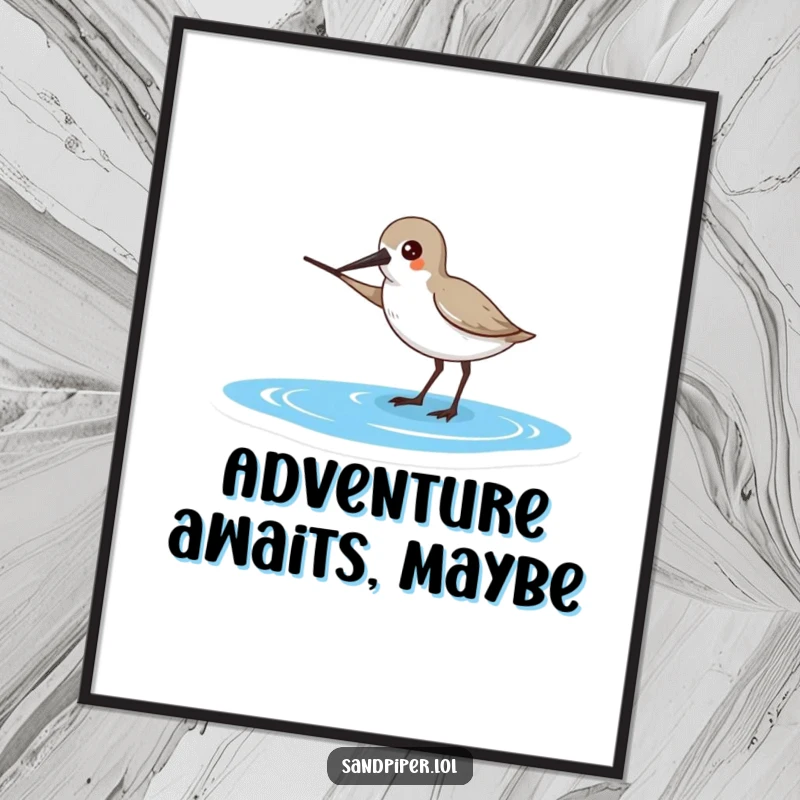 Funny Sandpiper Poster: A sandpiper points its beak towards the ocean, creating humorous directional wall art.