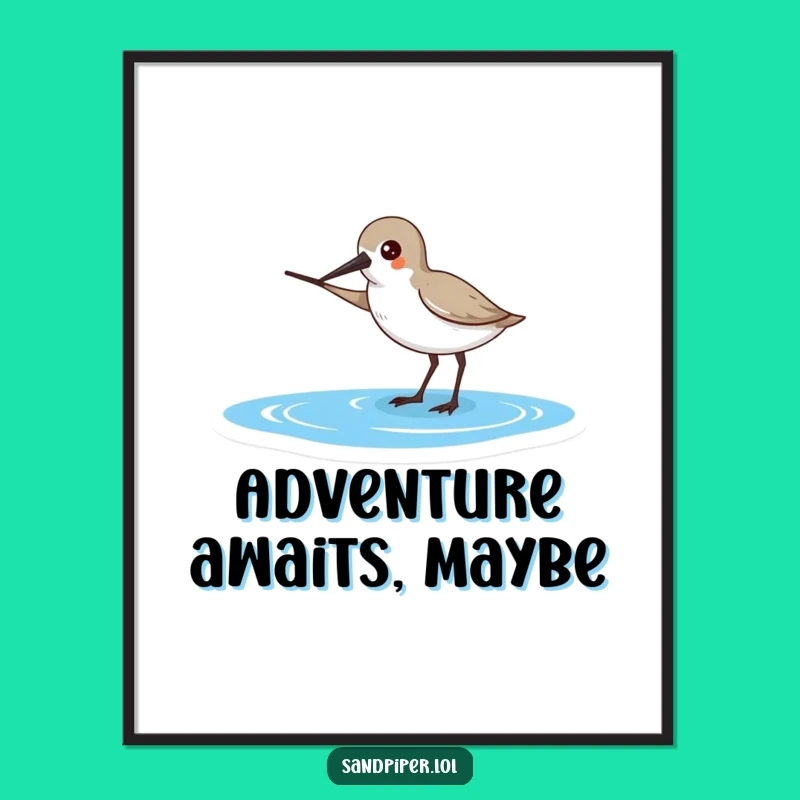 Funny Sandpiper Art Print - Pointing to Ocean, Humorous Wall Decor