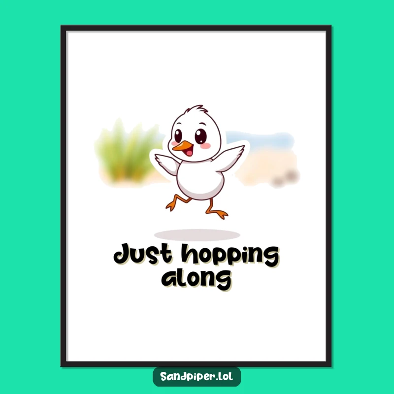 Funny Sandpiper Hop Poster: Cheerful Bird Art Print, Lively Wall Decor Gift