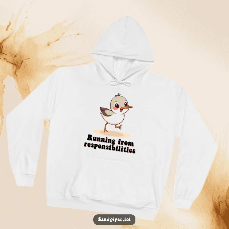 Funny Hoodie: A sandpiper bird executes a funny sideways scurry, embodying playful movement and beach energy.