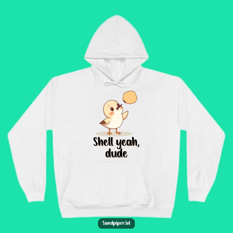 Cozy Funny Hoodie: Sandpiper's Seashell Surprise, Warm Beach Gift