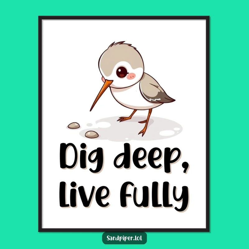 Free Printable Wall Art: Sandpiper Digging for Coastal Downloadable Decor