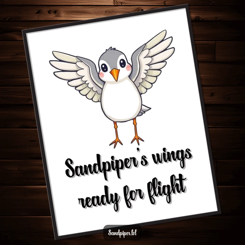 Funny Free Printable Wall Art: A sandpiper with wings spread wide, appearing ready to fly, evoking a sense of adventure and natural beauty.
