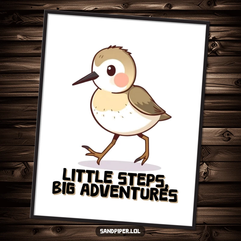 Free Printable Wall Art: Sandpiper character busily walking with tiny steps, conveying gentle movement.
