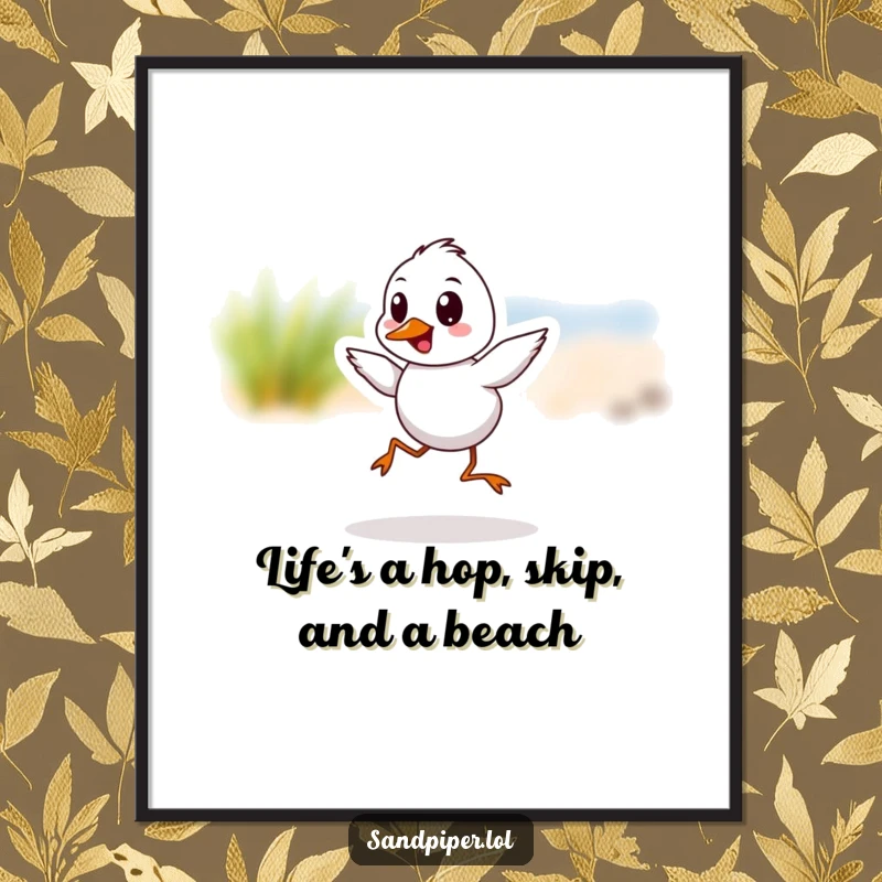 Funny Free Printable Wall Art: A cheerful sandpiper character captured mid-hop, bringing energetic whimsy and a touch of humor to any wall.