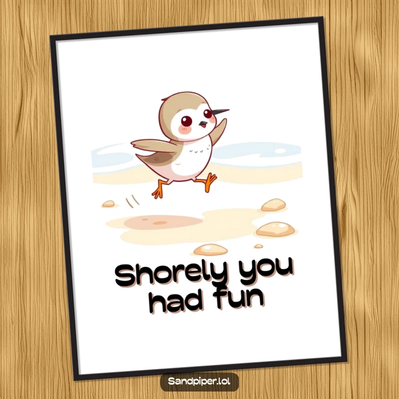 Funny Free Printable Sandpiper Wall Art: An energetic sandpiper runs along a beach, adding humor to your wall.