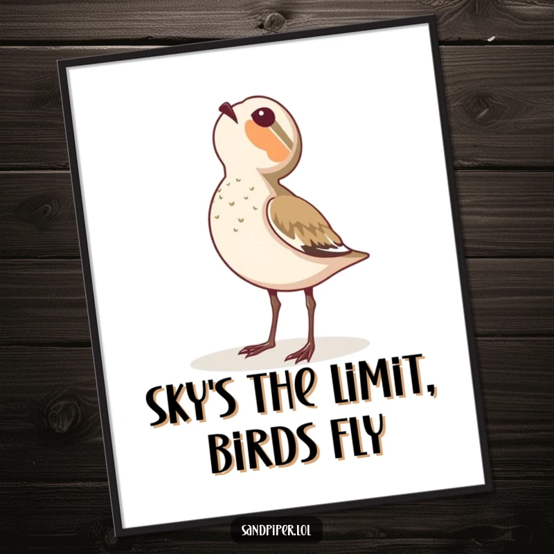 Funny Free Printable Wall Art: A sandpiper tilting its head back, looking at the sky with eyes full of wonder and peaceful contemplation.