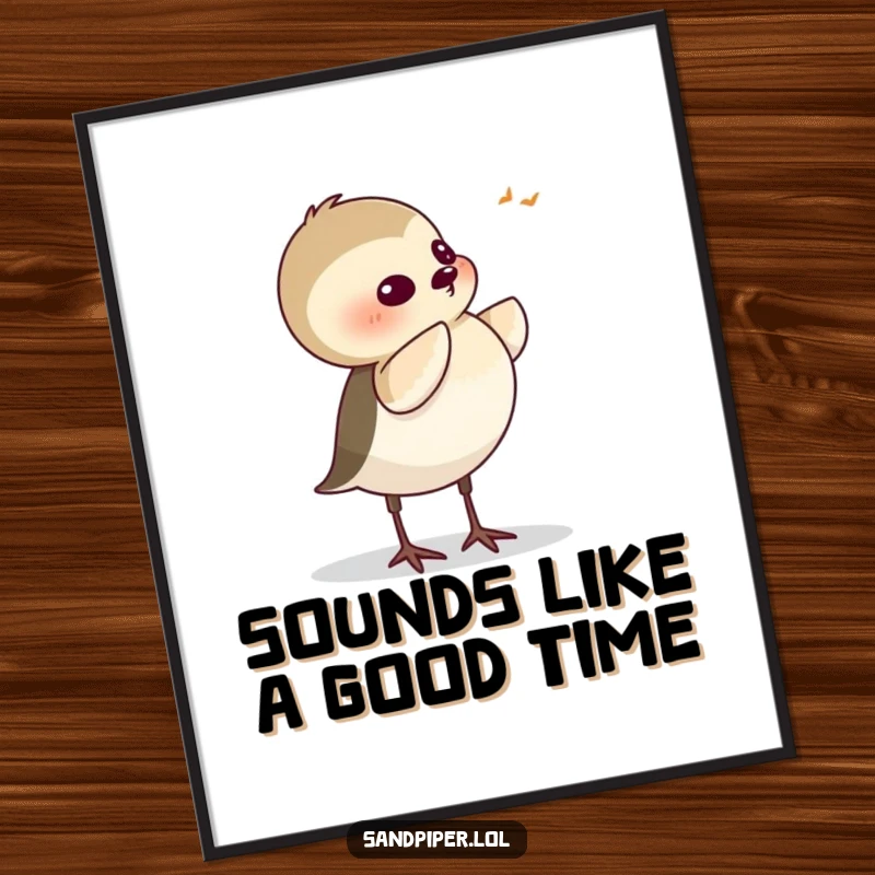 Funny Free Printable Wall Art: A sandpiper character tilting its head attentively, as if catching a faint sound.