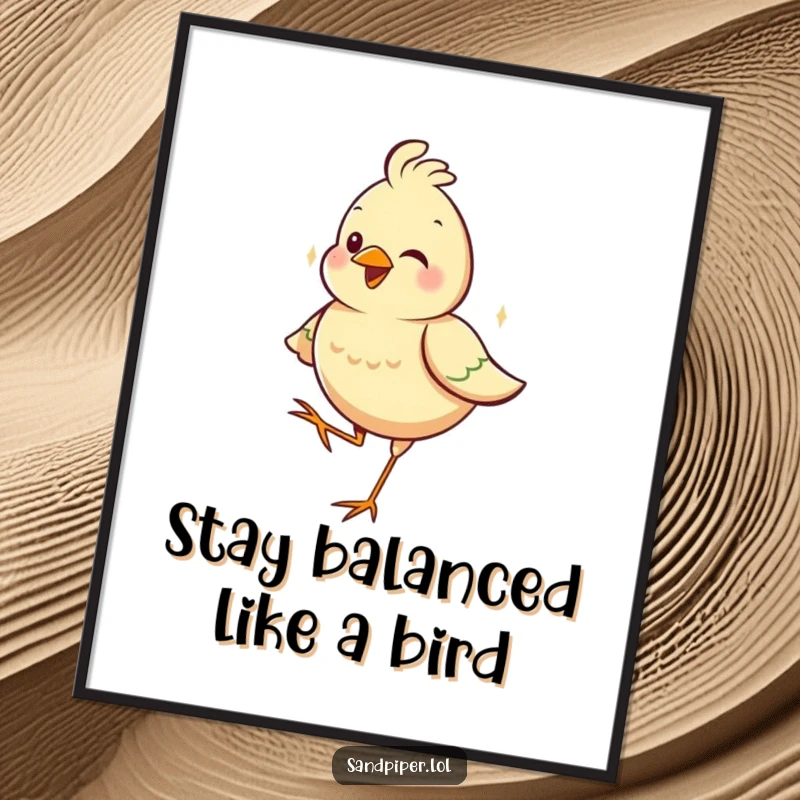Funny Free Printable Wall Art of a content bird balancing gracefully on one leg, adding a touch of humor to any room.