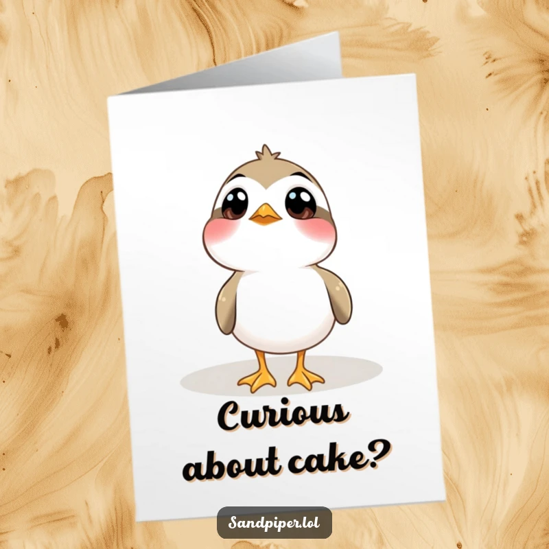 Funny Free Printable Birthday Card: A sandpiper looks up with wide, curious eyes, perfect for a birthday wish.