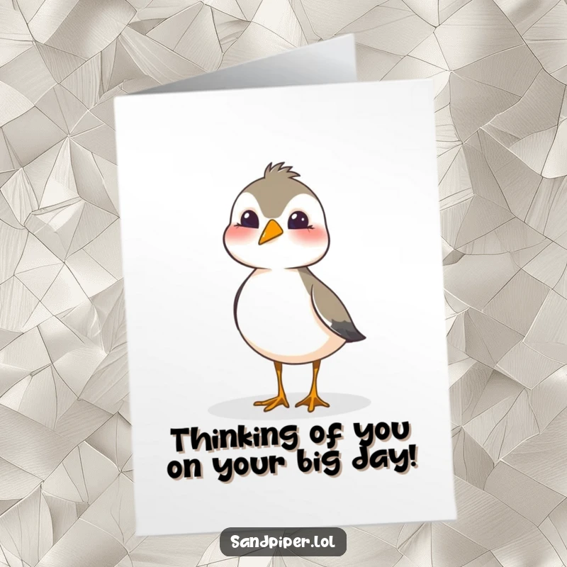 Funny Free Printable Birthday Card: Sandpiper playfully tilting head in curiosity, perfect downloadable celebration gift.