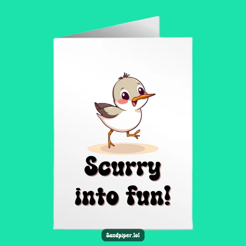 Free Printable Birthday Card: Funny Sandpiper Scurry, Playful Downloadable Gift