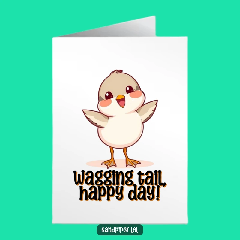Free Printable Birthday Card: Happy Wagging Sandpiper, Joyful Downloadable Gift for Fun Celebrations