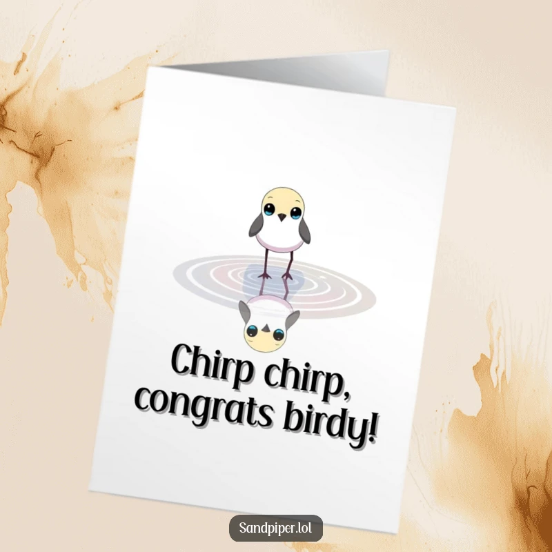 Charming Free Printable Congratulations Card showing a bird with bright eyes wading, symbolizing a delightful new journey.