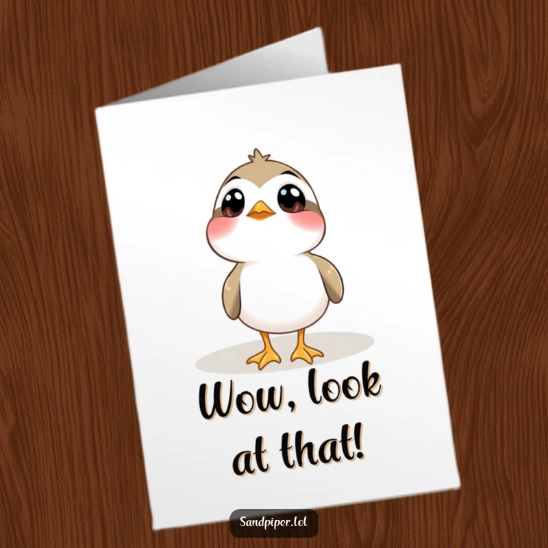 Funny Free Printable Congratulations Card: A sandpiper with wide, questioning eyes looks up in pleasant surprise.