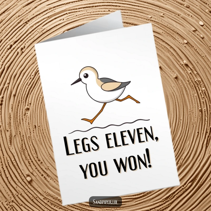 Funny Free Printable Congrats Card: Sandpiper with extremely long legs running swiftly on a wavy line, humorous achievement card.