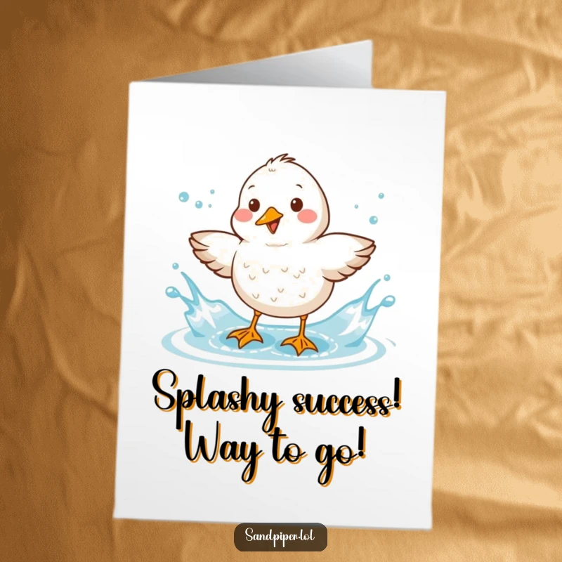 Funny Free Printable Congrats Card: Sandpiper making a big splash to celebrate success, ideal for a cheerful DIY card.