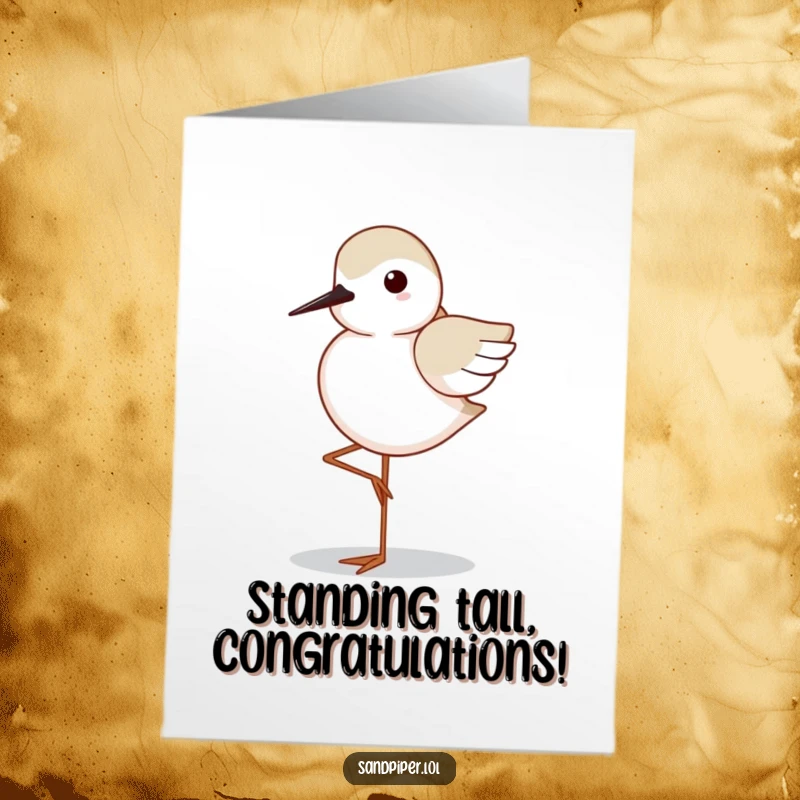 Funny Free Printable Sandpiper Congratulations Card: A sandpiper balances elegantly on one leg, celebrating your win.