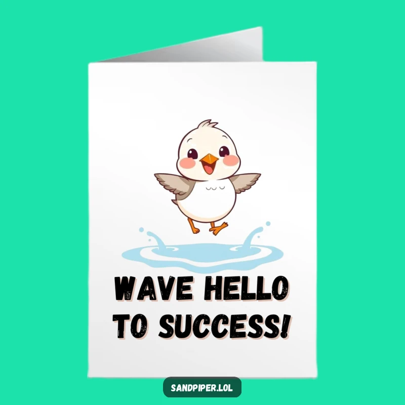 Free Printable Sandpiper Congrats Card: Joyful Hopping Bird, Funny Waves, Downloadable