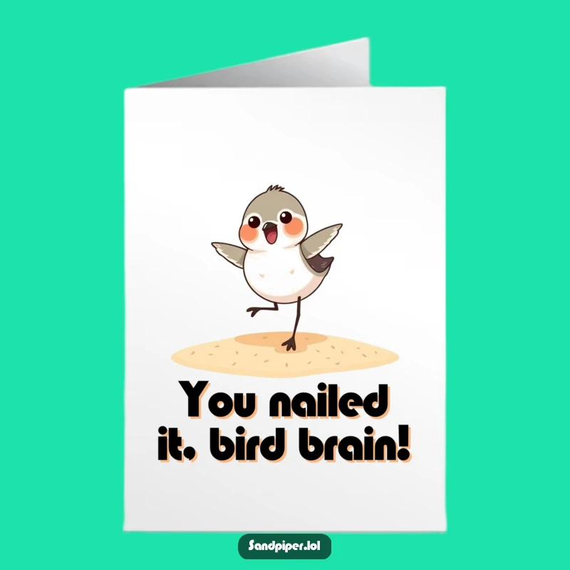 Free Printable Sandpiper Congratulations Card: Funny Dancing Bird Downloadable Greeting for Big Wins
