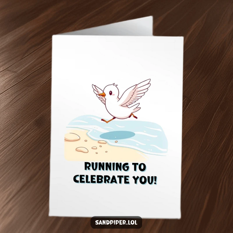 Exciting Free Printable Congratulations Card showing a happy bird running with wings out, celebrating a new adventure.