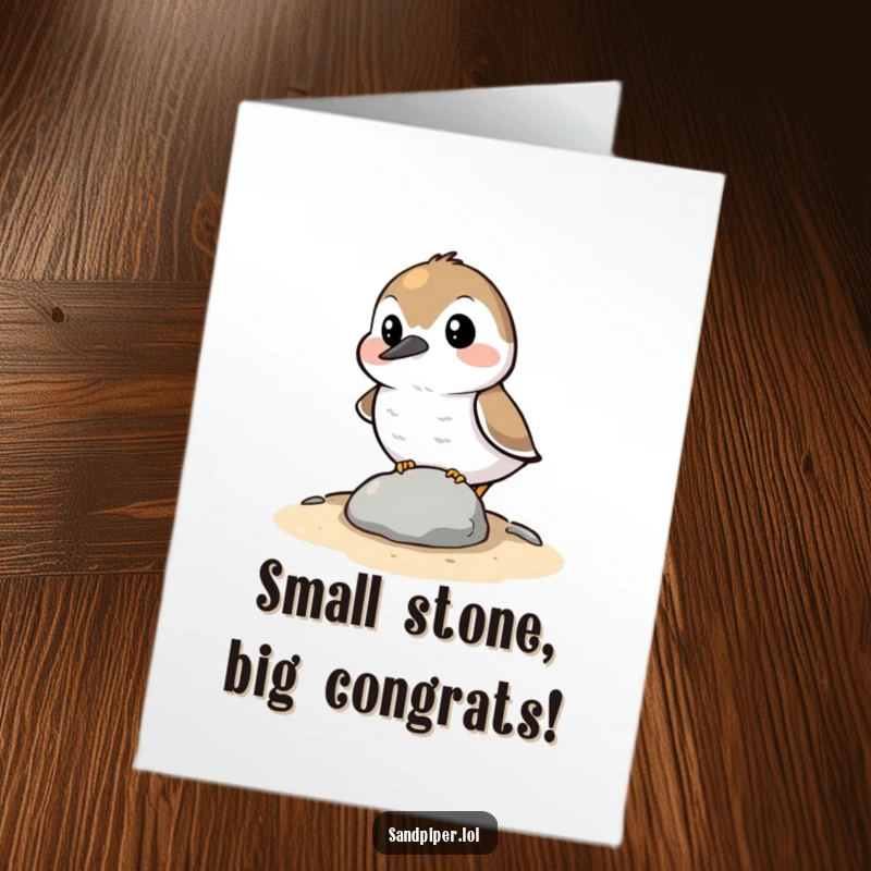 Funny Free Printable Congratulations Card: A sandpiper comically attempts to hide behind a small stone, in celebration.