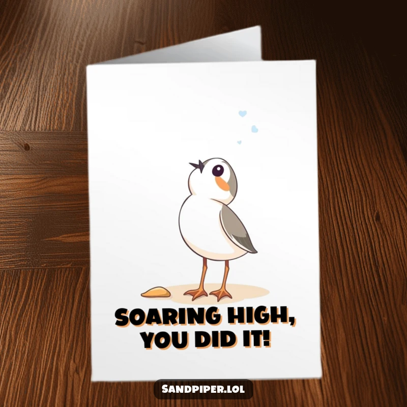 Funny Free Printable Congratulations Card: Sandpiper looking up in amazement, perfect for celebrating any achievement.