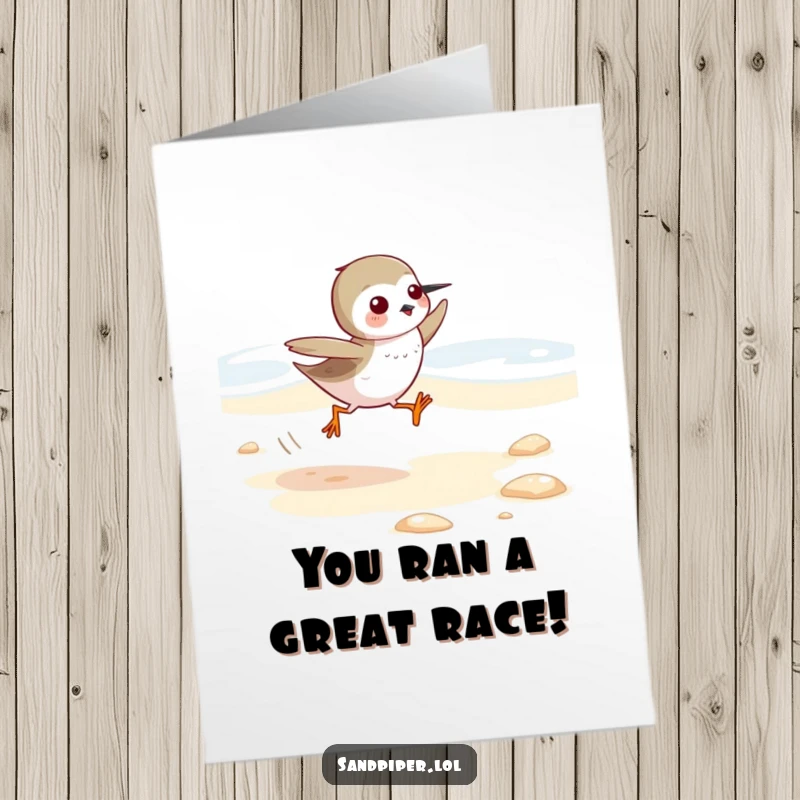 Funny Free Printable Sandpiper Congratulations Card: A sandpiper sprints with excitement, celebrating your success.