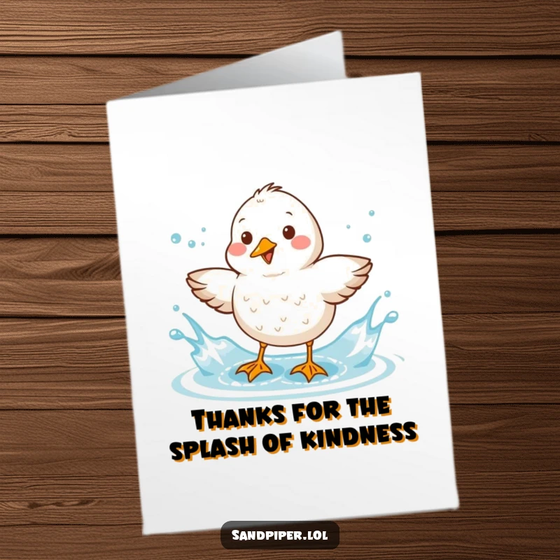 Funny Free Printable Thank You Card: Sandpiper giving a joyful splash to express gratitude, perfect for a DIY thank you.