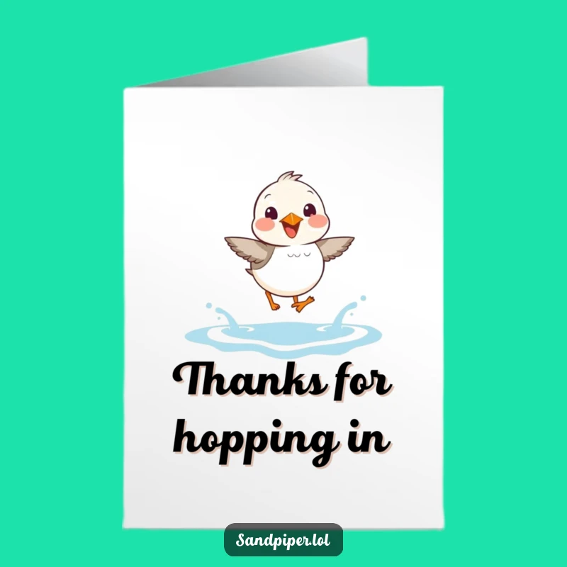 Free Printable Sandpiper Thank You Card: Joyful Hopping Bird, Funny Waves, Downloadable