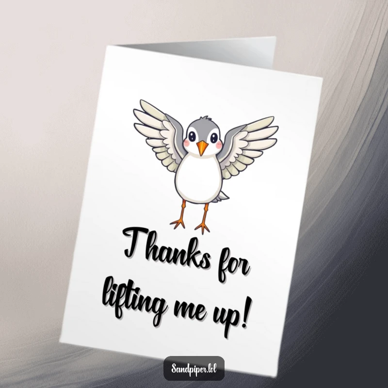 Funny Free Printable Thank You Card: A sandpiper with wings spread wide, appearing ready to fly, expressing thanks with a sense of freedom.