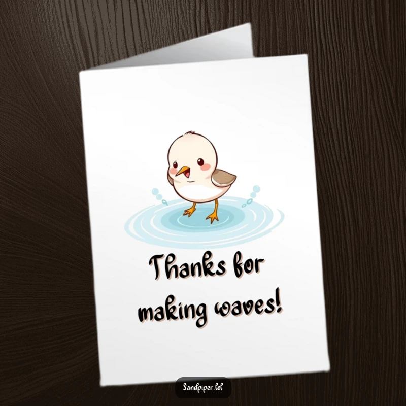 Funny Free Printable Thank You Card: Sandpiper splashing happily, a humorous downloadable expression of gratitude.