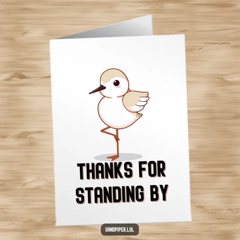 Funny Free Printable Sandpiper Thank You Card: A sandpiper balances on one leg, conveying thanks with charm.