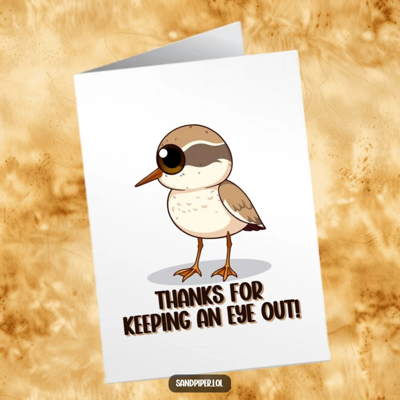 Funny Free Printable Sandpiper Thank You Card, sandpiper with big eyes scans the horizon, expressing gratitude
