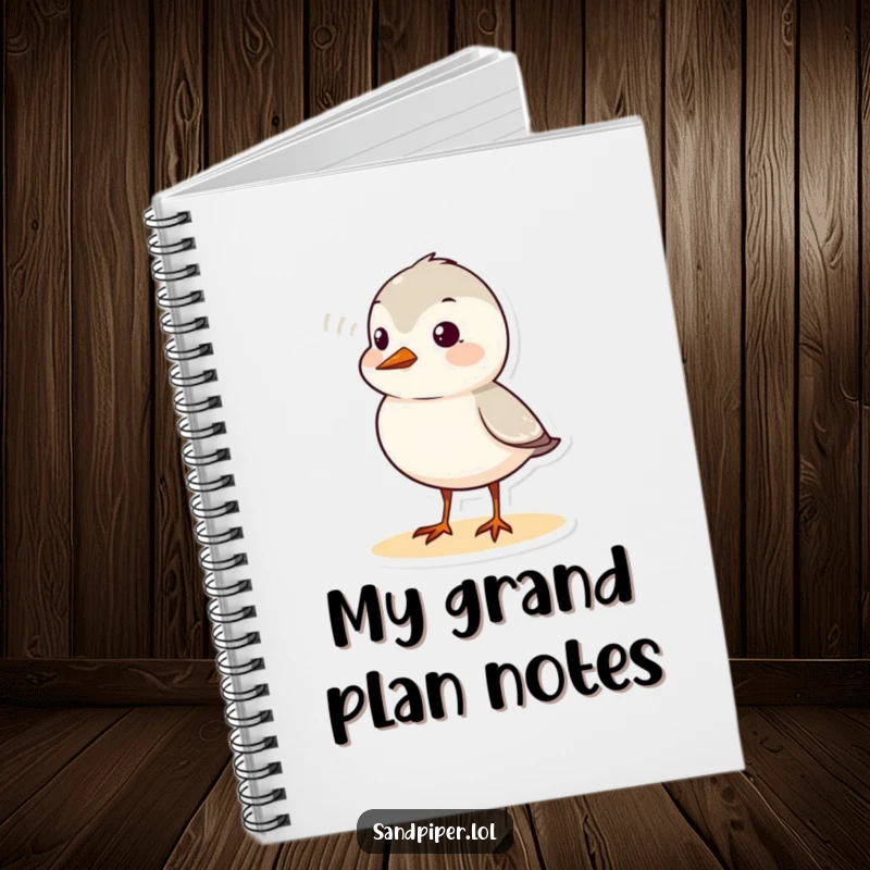 Funny sandpiper notebook featuring a cute bird character chirping, with a visible sound wave graphic, ideal for jotting down ideas.