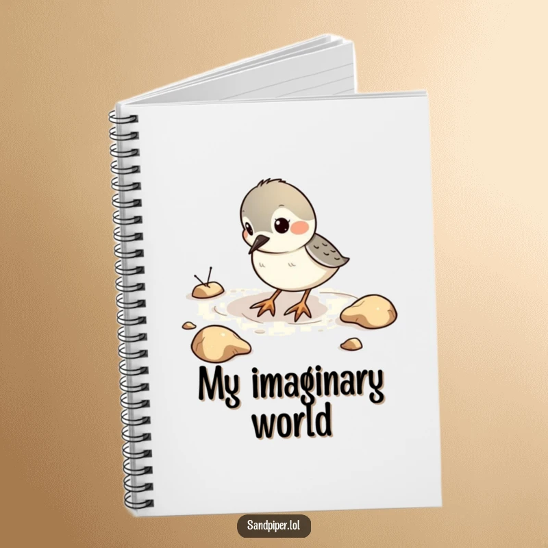 Funny Notebook with a sandpiper bird playfully digging in imaginary sand, great for capturing playful ideas.