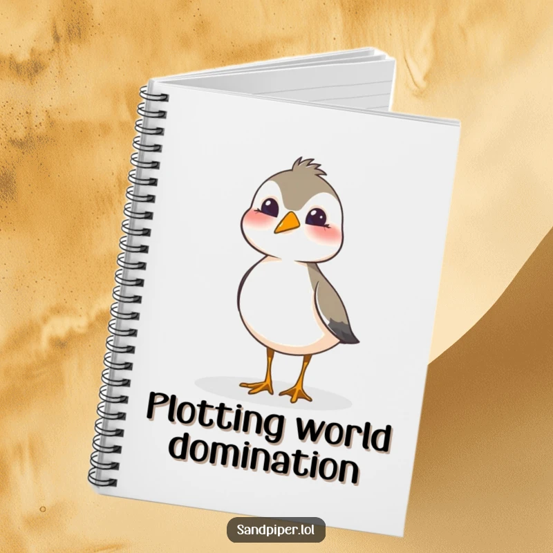 Funny sandpiper notebook design with a bird tilting its head in a cute, questioning, and playful manner.