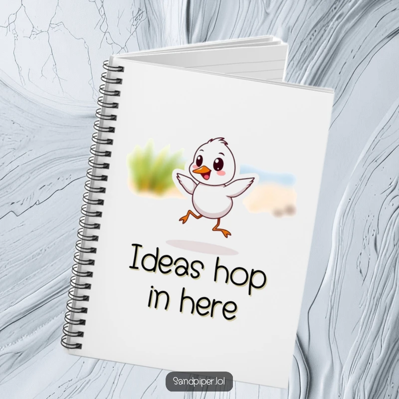 Funny Sandpiper Notebook featuring a cheerful bird in a playful hop, perfect for notes and sketches.