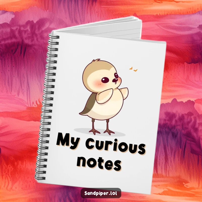 Funny Sandpiper Notebook, featuring a cartoon bird tilting its head attentively, ideal for jotting down notes and observations.