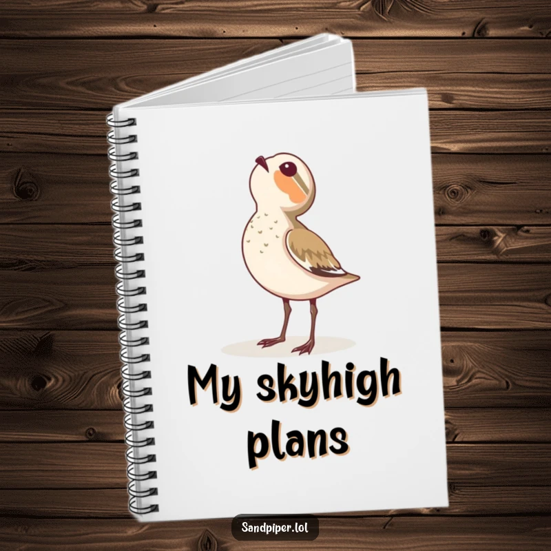 Funny notebook with a sandpiper looking up at the sky, ideal for journaling.