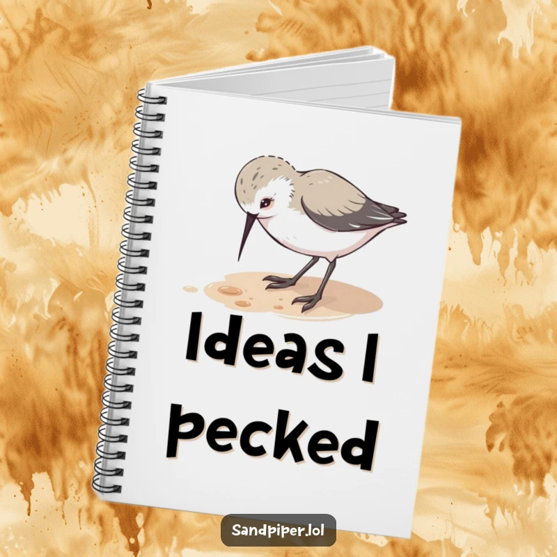 Funny notebook featuring a cute sandpiper character pecking at the ground with playful curiosity, perfect for jotting down discoveries.