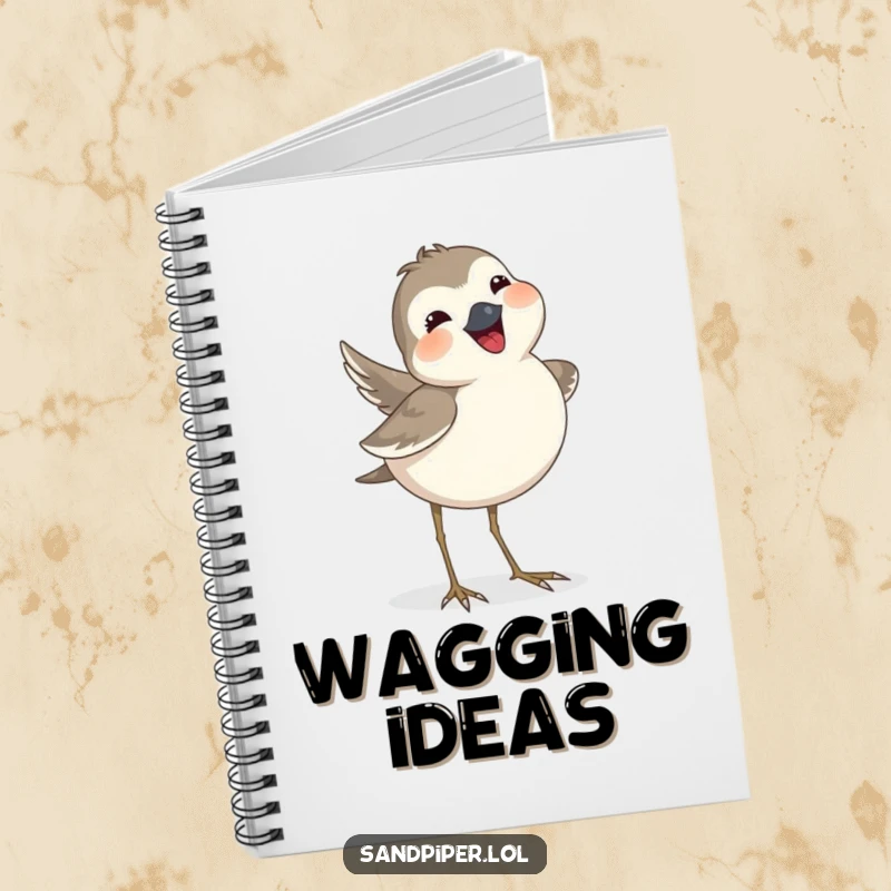 Funny sandpiper notebook featuring a bird joyfully wagging its tail feathers, designed to capture happy thoughts and ideas.