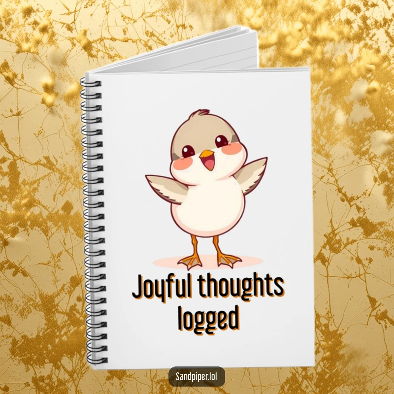 Funny Sandpiper Notebook with a cute bird character wagging its tail with pure happiness.