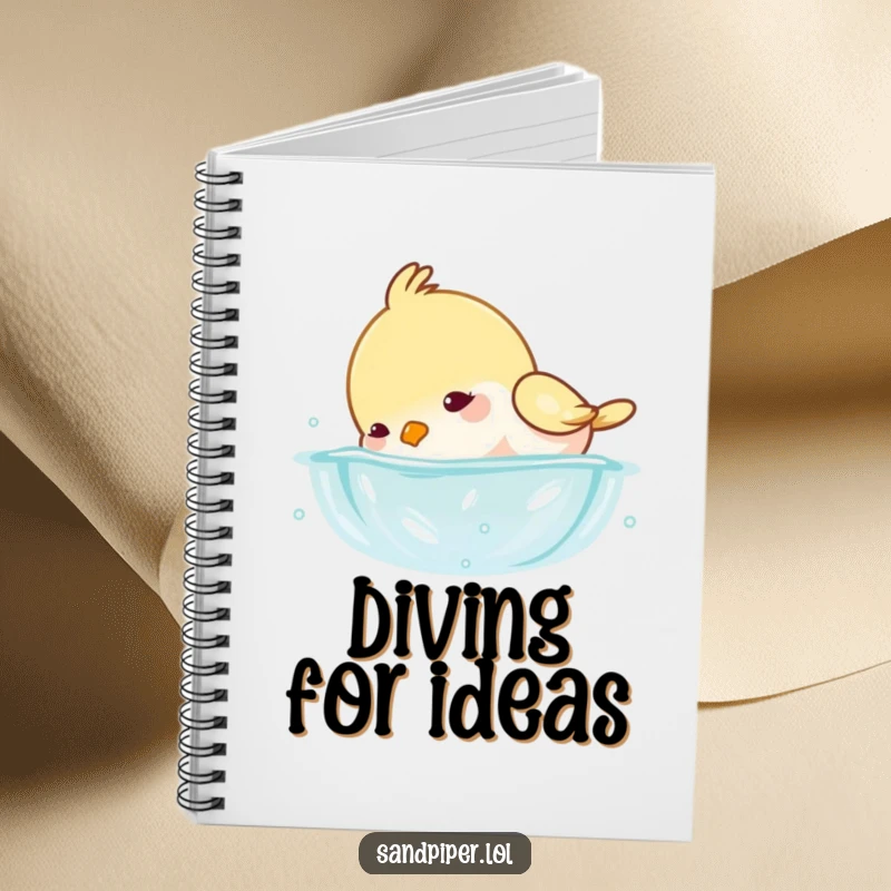 Funny notebook cover with a playful bird dipping its head underwater, creating small splashes for a lively aesthetic.