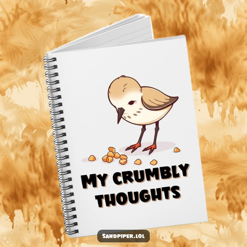 Funny notebook with a sandpiper pecking crumbs, ideal for jotting down notes.