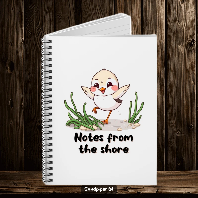 Funny Notebook: Playful sandpiper with mischievous grin winks while darting around seaweed, great for notes.