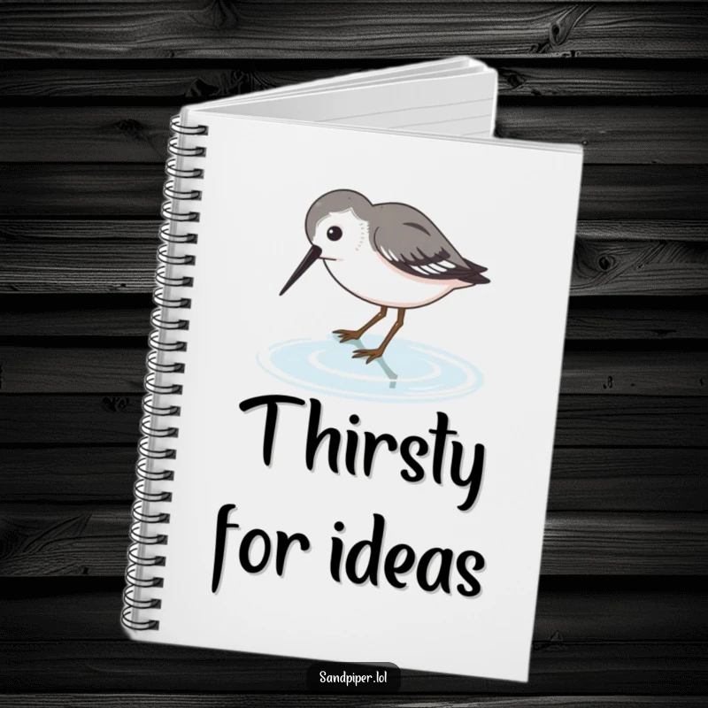 Funny Sandpiper Notebook with a bird dipping its beak into water, ideal for journaling and notes.