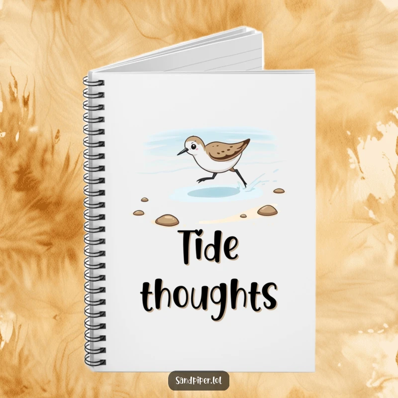 Funny Notebook with a sandpiper playfully chasing the tide, great for jotting down beach adventures and creative ideas.