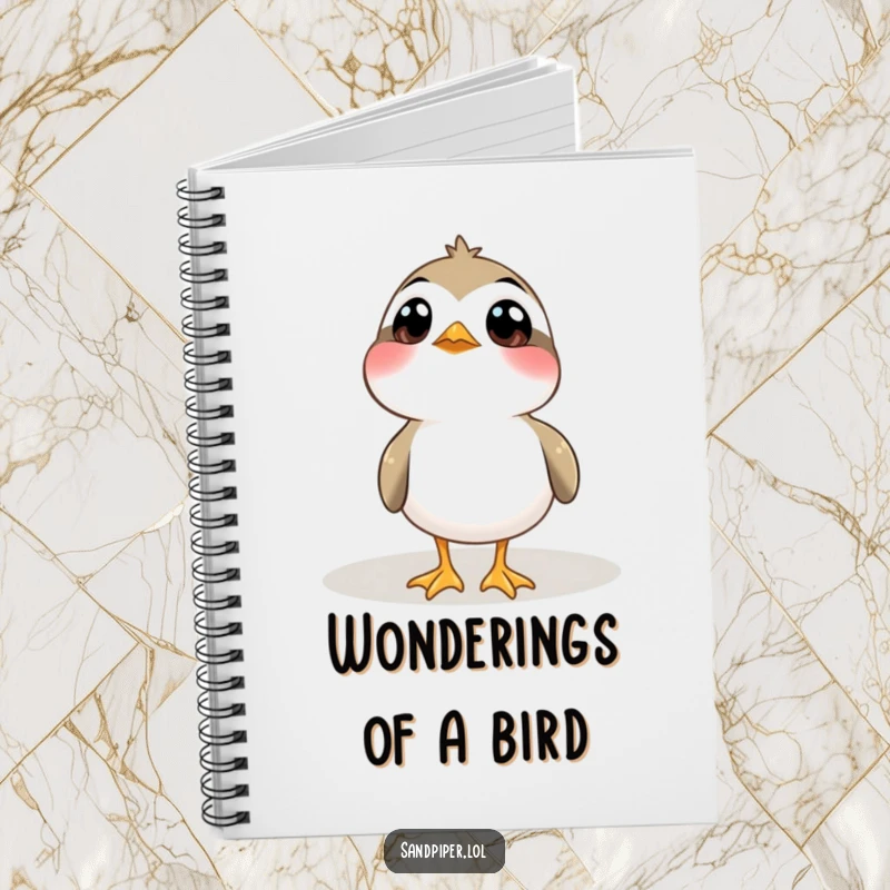 Funny Notebook: A sandpiper with wide, curious eyes looks upwards, inviting observation and creative thought.